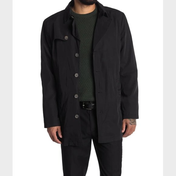 Soul Of London Mens Nylon Button Short Trench Jacket X-Large Black - NWT $165 - Picture 1 of 4